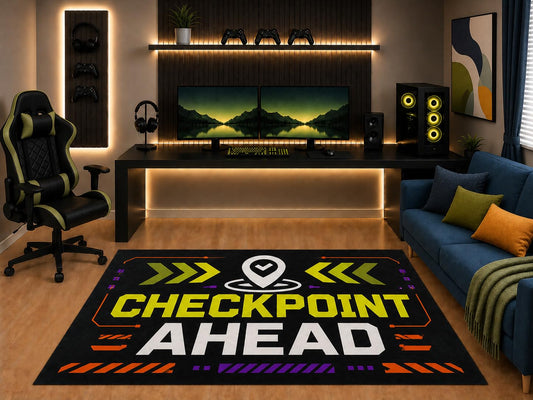 ICE ARMOR "Ultra Light Weight 5' x 7' Checkpoint Ahead Gaming Area Rug Modern Gamer Graphic Art for Boys Teen Bedroom Gaming Room Playroom Non-Slip Silicone Backing Low Pile