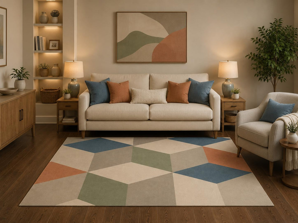 ICE ARMOR 5' x 7' Scandinavian Geometric Area Rug Modern Abstract Block Pattern for Living Room Bedroom Dining Room Minimalist Home Decor Non-Slip Silicone Backing Low Pile