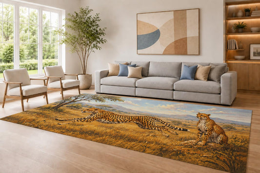 ICE ARMOR Large 6'7" x 9'10" Orange and Blue Cheetah Pair Area Rug for Living Room, Soft Low Pile Carpet with Non-Slip Silicone Backing, Decor for Bedroom Dining Room and Home Office
