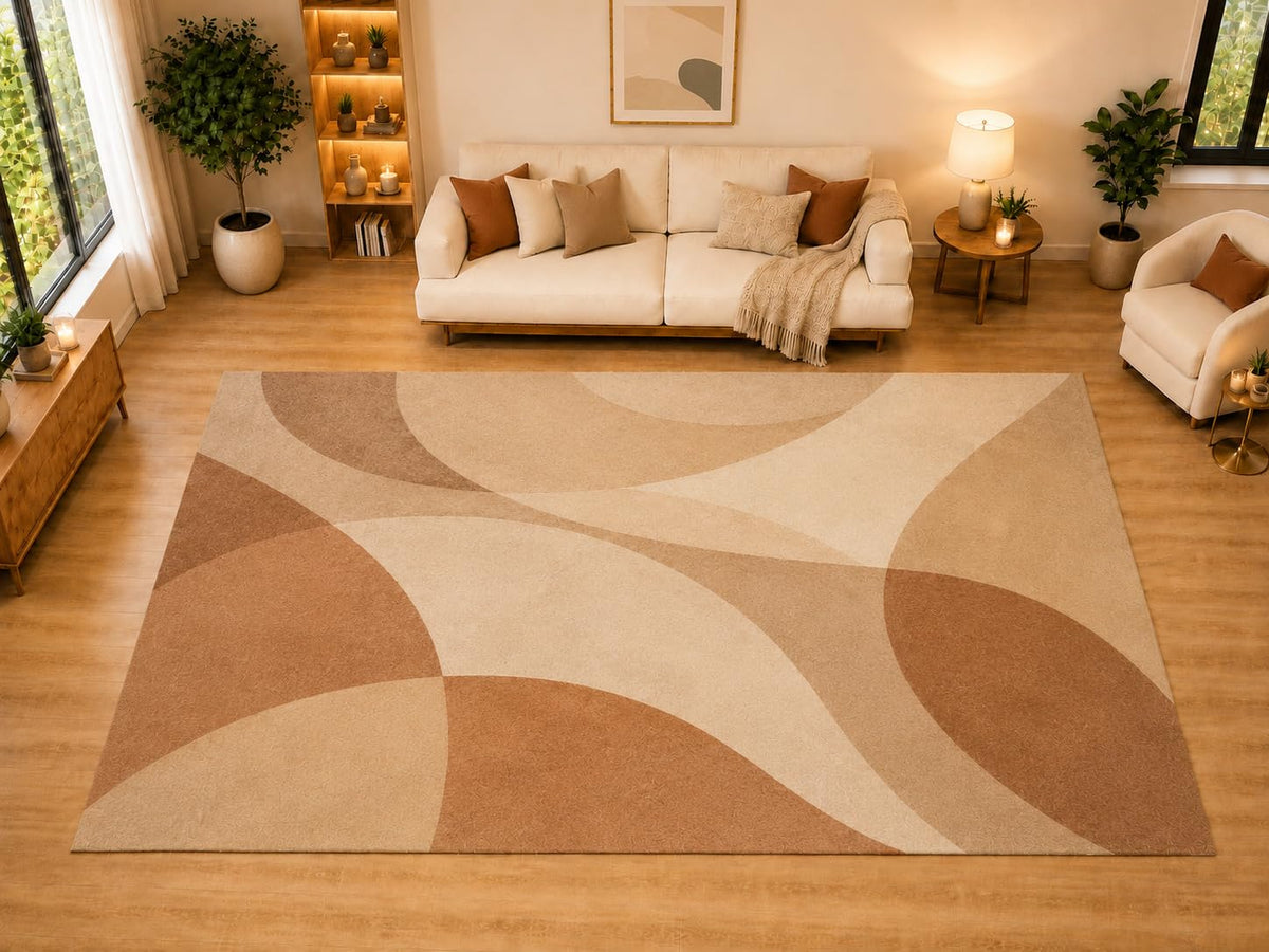 ICE ARMOR "Ultra Light Weight Large 6'7" x 9'10" Curved Colorblock Area Rug for Living Room, Bedroom, Dining Room, Soft Low Pile Non-Slip Backing, Camel Brown