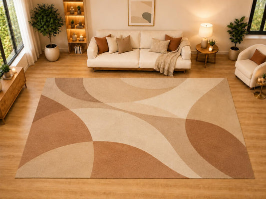 ICE ARMOR "Ultra Light Weight Large 6'7" x 9'10" Curved Colorblock Area Rug for Living Room, Bedroom, Dining Room, Soft Low Pile Non-Slip Backing, Camel Brown
