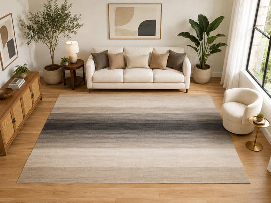 ICE ARMOR "Ultra Light Weight Large 6'7" x 9'10" Charcoal Ombre Stripe Area Rug for Living Room, Soft Low Pile Indoor Rug and Non-Slip Silicone Backing, Charcoal