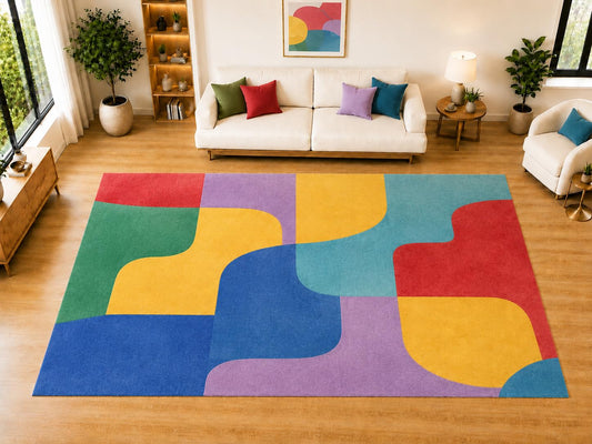 ICE ARMOR "Ultra Light Weight Large 6'7 x 9'10 Interlocking Curved Blocks Area Rug for Living Room, Dining Room, and Bedroom, Soft Low Pile Indoor Rug, Modern Floor Decor