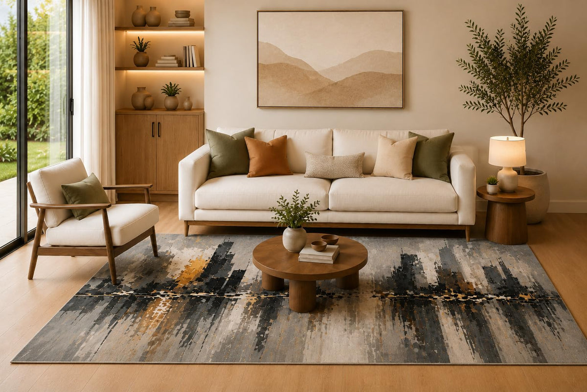 ICE ARMOR 6'7" x 9'10" Urban Brush City Area Rug for Living Room, Soft Low Pile Indoor Carpet with Non-Slip Silicone Backing, Large Floor Accent for Bedroom, Dining Area and Home Office, Gray