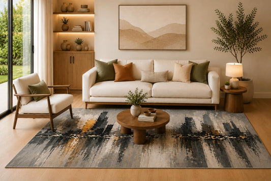 ICE ARMOR 6'7" x 9'10" Urban Brush City Area Rug for Living Room, Soft Low Pile Indoor Carpet with Non-Slip Silicone Backing, Large Floor Accent for Bedroom, Dining Area and Home Office, Gray