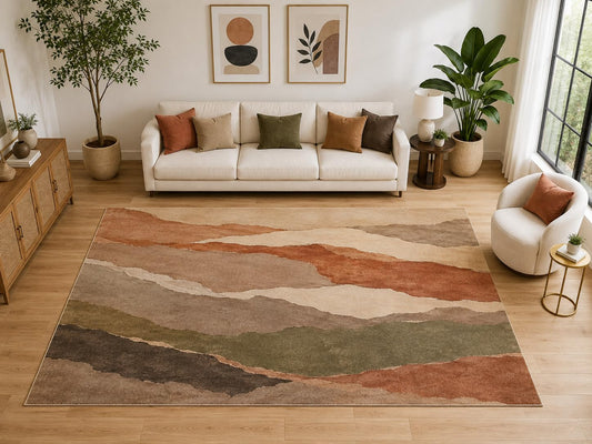 ICE ARMOR "Ultra Light Weight Large 6'7" x 9'10" Layered Hills Area Rug, Soft Low Pile Indoor Rug and Non-Slip Silicone Backing for Living Room and Bedroom, Brown