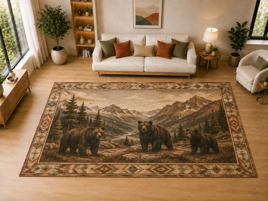 ICE ARMOR "Ultra Light Weight Large 6'7" x 9'10" Bear Mountain Lodge Decor, Living Room, Bedroom, Dining Room, Office, Family Room, Soft Low Pile Indoor Rug, Non-Slip Silicone Backing, Brown