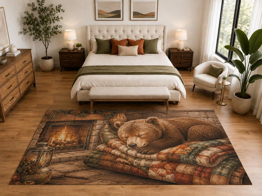 ICE ARMOR "Ultra Light Weight Large 6'7" x 9'10" Bear Fireplace Area Rug, Soft Low Pile Indoor Rug, Non-Slip Silicone Backing, Bedroom, Brown