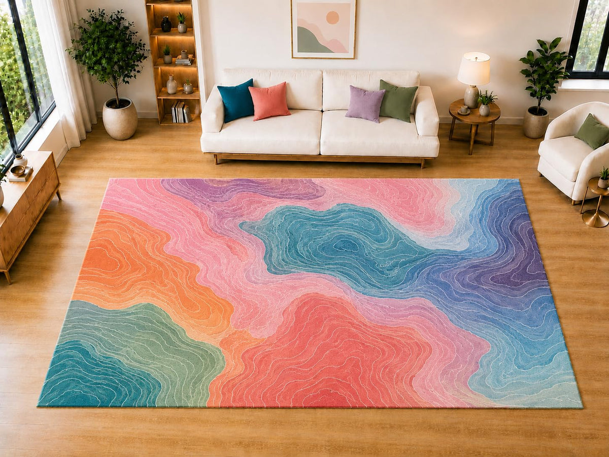 ICE ARMOR "Ultra Light Weight Large 6'7 x 9'10 Topographic Contour Flow Area Rug for Living Room, Dining Room, and Bedroom, Soft Low Pile Indoor Rug, Modern Floor Decor