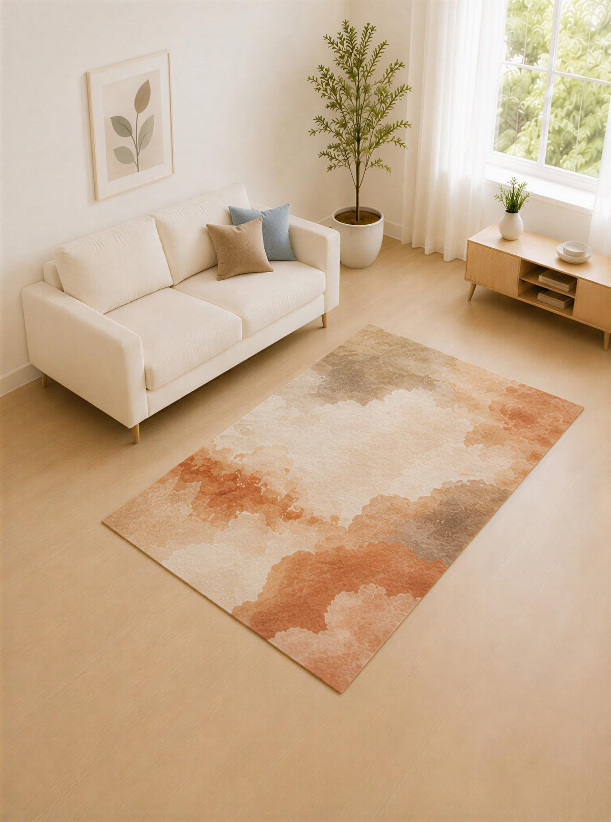 ICE ARMOR 5' x 7' Orange Beige and Taupe Cloud Layers Area Rug for Living Room, Soft Low Pile Carpet with Non-Slip Silicone Backing, Decor for Bedroom and Home Office