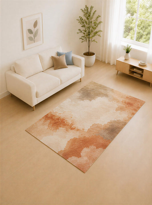 ICE ARMOR 5' x 7' Orange Beige and Taupe Cloud Layers Area Rug for Living Room, Soft Low Pile Carpet with Non-Slip Silicone Backing, Decor for Bedroom and Home Office