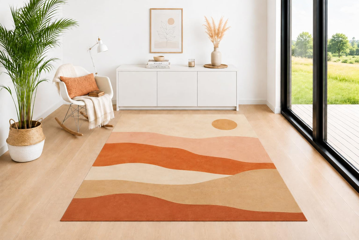 ICE ARMOR 5' x 7' Desert Sunset Area Rug, Modern Terracotta Sand Dune Pattern in Rust Beige Cream and Tan, Soft Low Pile Carpet for Living Room Bedroom Office Decor