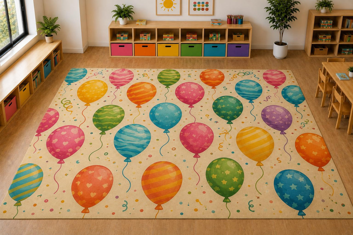 ICE ARMOR Large 6'7" x 9'10" Balloon Kids Area Rug, Soft Low Pile Indoor Rug with Non-Slip Silicone Backing for Nursery, Kids Room, Playroom, Ivory