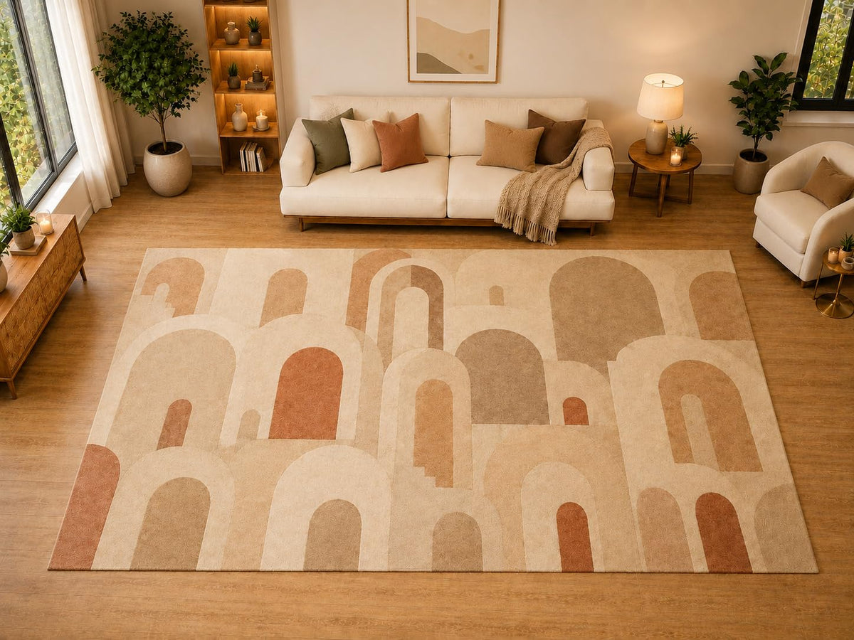 ICE ARMOR "Ultra Light Weight Large 6'7" x 9'10" Stacked Doorway Shapes Area Rug for Living Room, Bedroom, Dining Room, Soft Low Pile Non-Slip Backing, Terracotta Taupe
