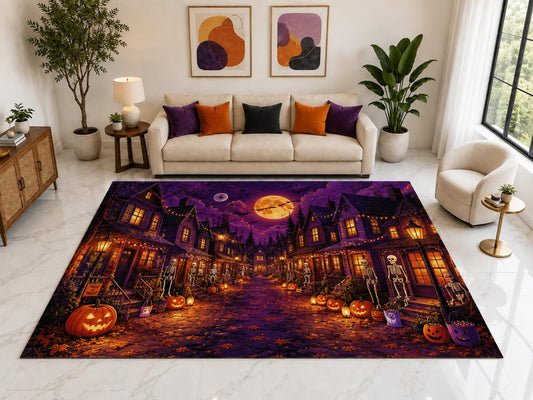 ICE ARMOR "Ultra Light Weight Large 6'7" x 9'10" Haunted Street Rug, Soft Low Pile Indoor Rug, Non-Slip Silicone Backing for Family Room Purple