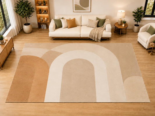 ICE ARMOR "Ultra Light Weight Large 6'7" x 9'10" Modern Rainbow Arch Area Rug for Living Room, Bedroom, Dining Room, Soft Low Pile Non-Slip Backing, Beige Tan