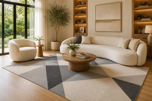 ICE ARMOR 6'7" x 9'10" Gray and Cream Angular Geometric Area Rug for Living Room, Soft Low Pile Carpet with Non-Slip Silicone Backing, Floor Decor for Bedroom, Dining Area and Home Office