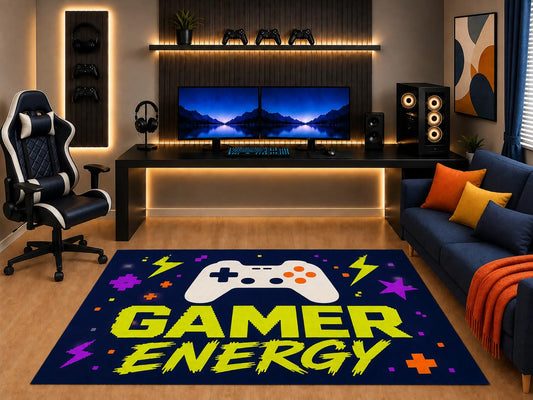 ICE ARMOR "Ultra Light Weight 5' x 7' Gamer Energy Area Rug Colorful Controller Graphic Art for Boys Teen Bedroom Gaming Room Playroom Non-Slip Silicone Backing Low Pile