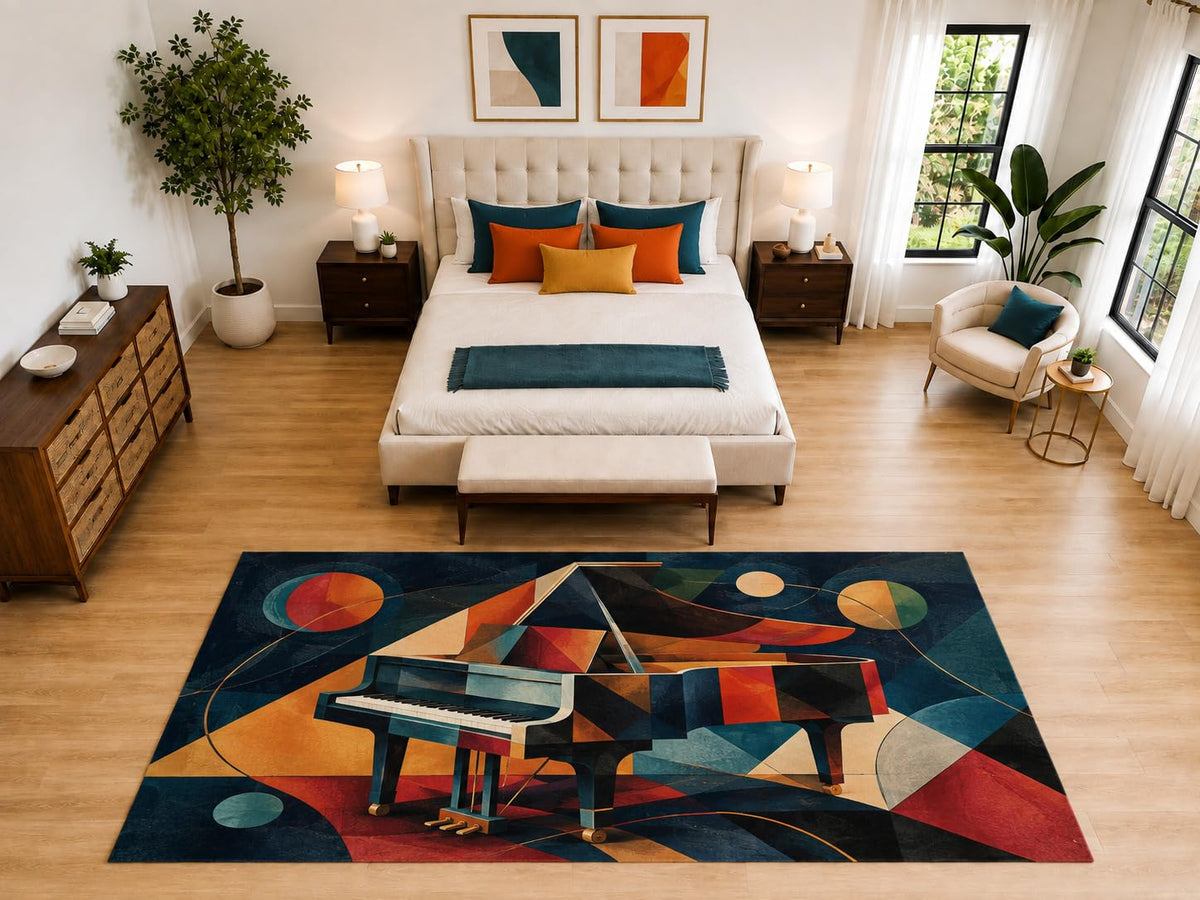 ICE ARMOR "Ultra Light Weight Large 6'7" x 9'10" Abstract Grand Piano Rug, Soft Low Pile Indoor Rug, Non-Slip Silicone Backing for Living Room Navy