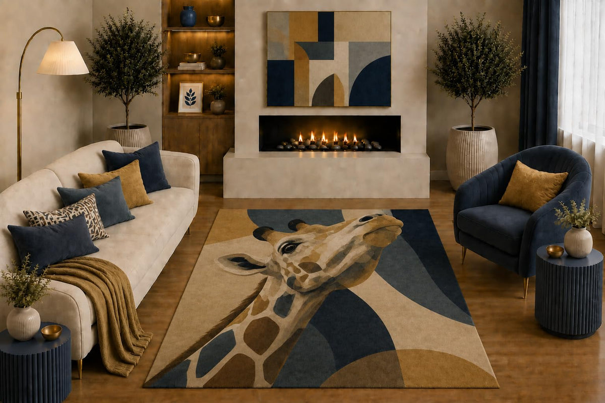 ICE ARMOR "Ultra Light Weight 5' x 7' Giraffe Portrait Area Rug Modern Geometric Safari Wildlife Art for Living Room Bedroom Nursery Office Decor Non-Slip Silicone Backing Low Pile