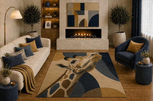 ICE ARMOR "Ultra Light Weight 5' x 7' Giraffe Portrait Area Rug Modern Geometric Safari Wildlife Art for Living Room Bedroom Nursery Office Decor Non-Slip Silicone Backing Low Pile