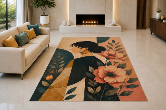 ICE ARMOR "Ultra Light Weight 5' x 7' Floral Gown Woman Area Rug for Living Room, Bedroom and Home Office, Soft Low Pile Carpet with Non-Slip Silicone Backing, Black and Pink