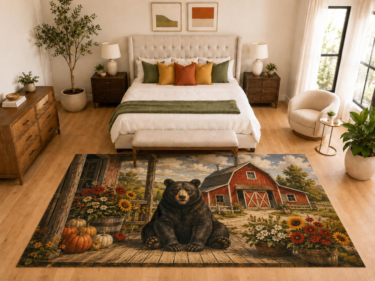 ICE ARMOR "Ultra Light Weight Large 6'7" x 9'10" Bear Barn Pumpkin Area Rug, Soft Low Pile Indoor Rug, Non-Slip Silicone Backing, Living Room, Beige