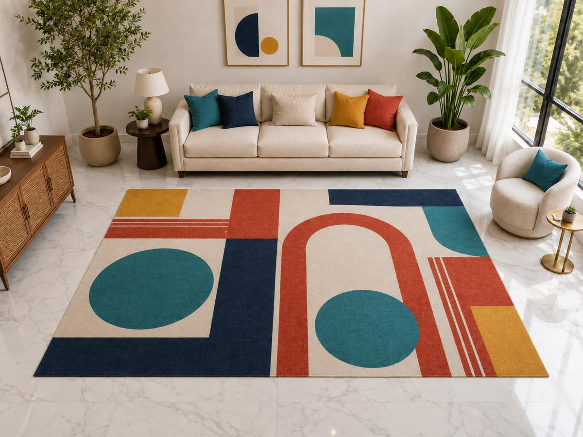 ICE ARMOR "Ultra Light Weight Large 6'7" x 9'10" Retro Arch Area Rug Carpet Soft Low Pile Indoor Rug and Non-Slip Silicone Backing for Office Teal