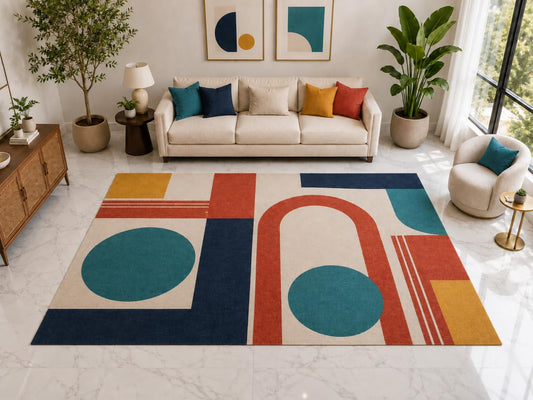 ICE ARMOR "Ultra Light Weight Large 6'7" x 9'10" Retro Arch Area Rug Carpet Soft Low Pile Indoor Rug and Non-Slip Silicone Backing for Office Teal