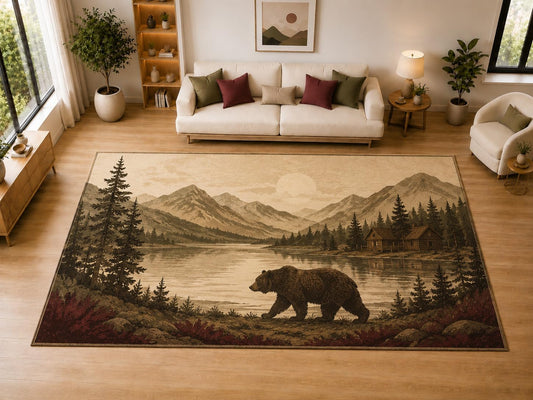 ICE ARMOR "Ultra Light Weight Large 6'7" x 9'10" Bear Lake, Living Room, Bedroom, Dining Room, Office, Family Room, Soft Low Pile Indoor Rug, Non-Slip Silicone Backing, Brown