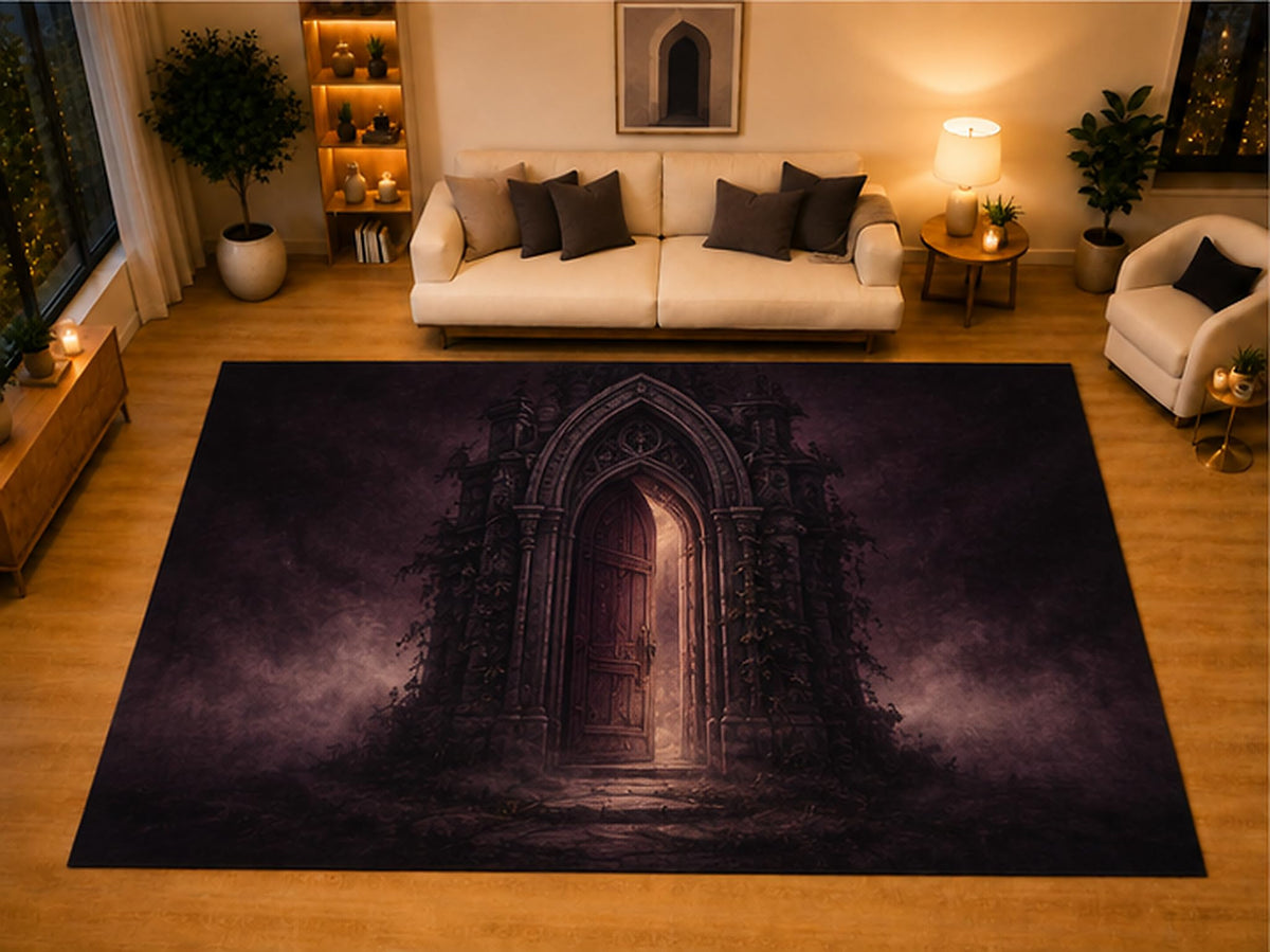 ICE ARMOR "Ultra Light Weight Large 6'7" x 9'10" Gothic Arch Door Moonlight Area Rug for Living Room Bedroom, Soft Low Pile Non-Slip Backing, Dark Purple Mysterious Fantasy Decor