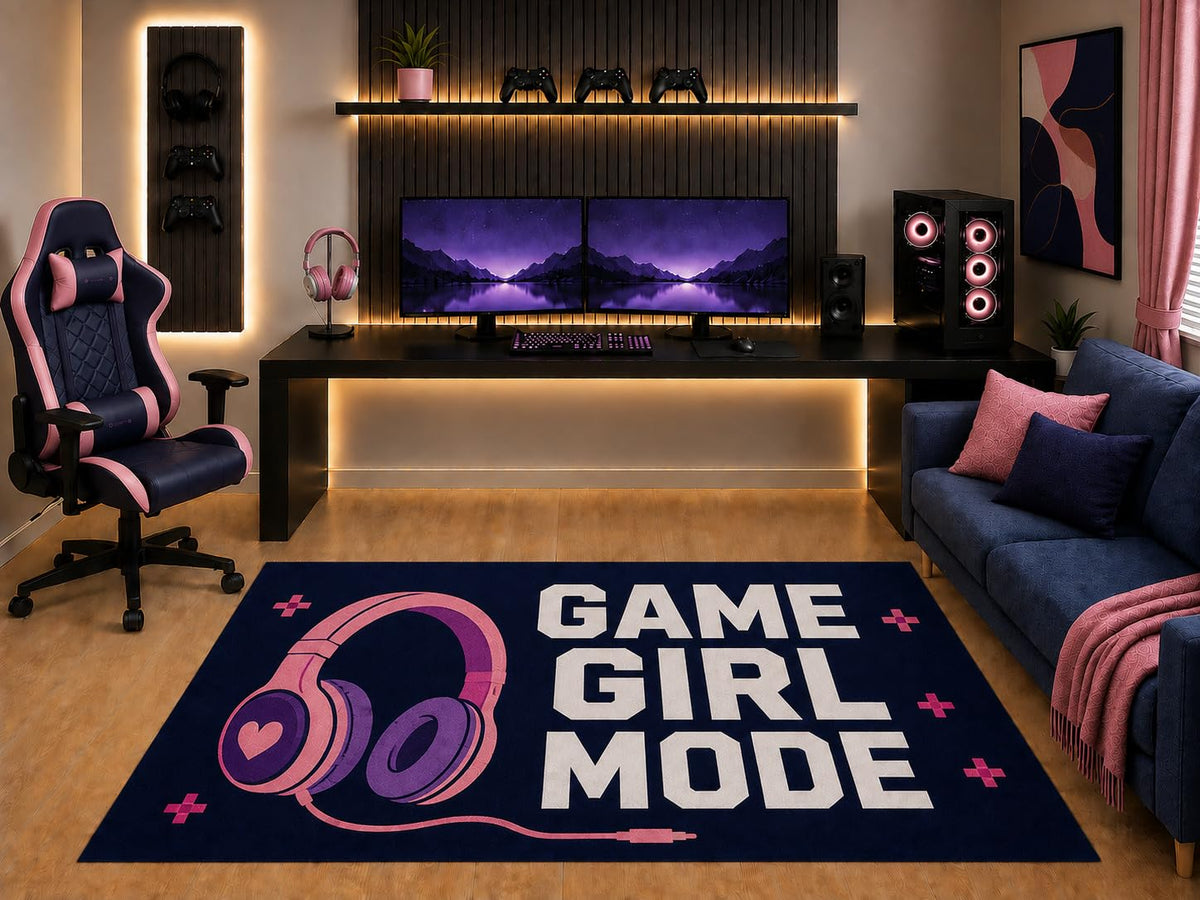 ICE ARMOR "Ultra Light Weight 5' x 7' Game Girl Mode Gaming Area Rug Headphone Graphic Art for Girls Teen Bedroom Gaming Room Playroom Non-Slip Silicone Backing Low Pile
