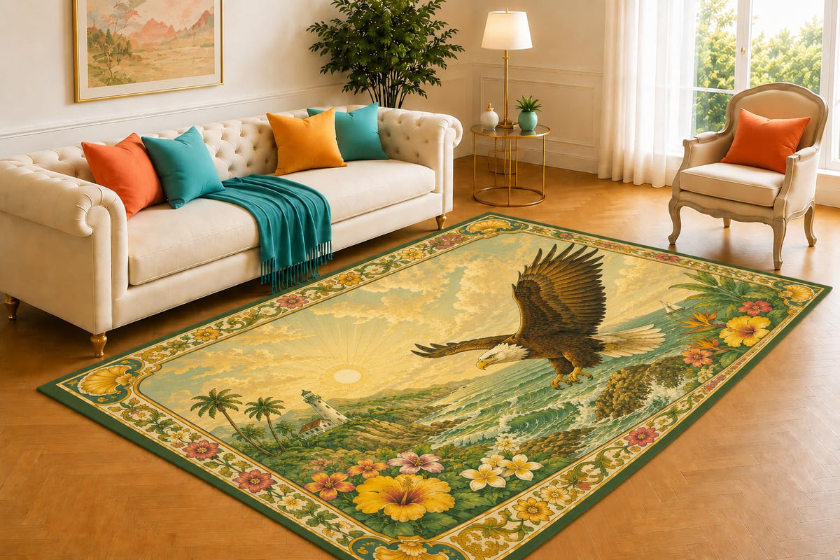 ICE ARMOR 5' x 7' Majestic Eagle Coastal Area Rug, Soft Low Pile Indoor Rug with Non-Slip Silicone Backing, Decorative Carpet for Living Room, Bedroom, Office, Brown