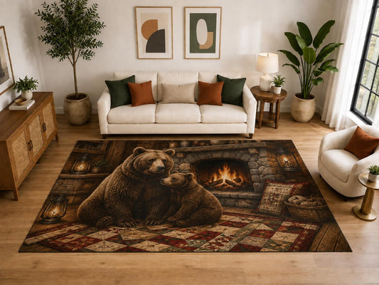 ICE ARMOR "Ultra Light Weight Large 6'7" x 9'10" Bear Cub Fireplace Area Rug, Soft Low Pile Indoor Rug, Non-Slip Silicone Backing, Family Room, Brown
