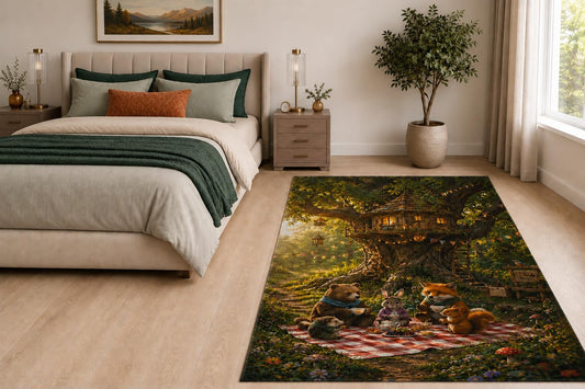 ICE ARMOR "Ultra Light Weight 5' x 7' Animal Treehouse Area Rug for Living Room, Bedroom and Home Office, Soft Low Pile Carpet with Non-Slip Silicone Backing, Green and Brown