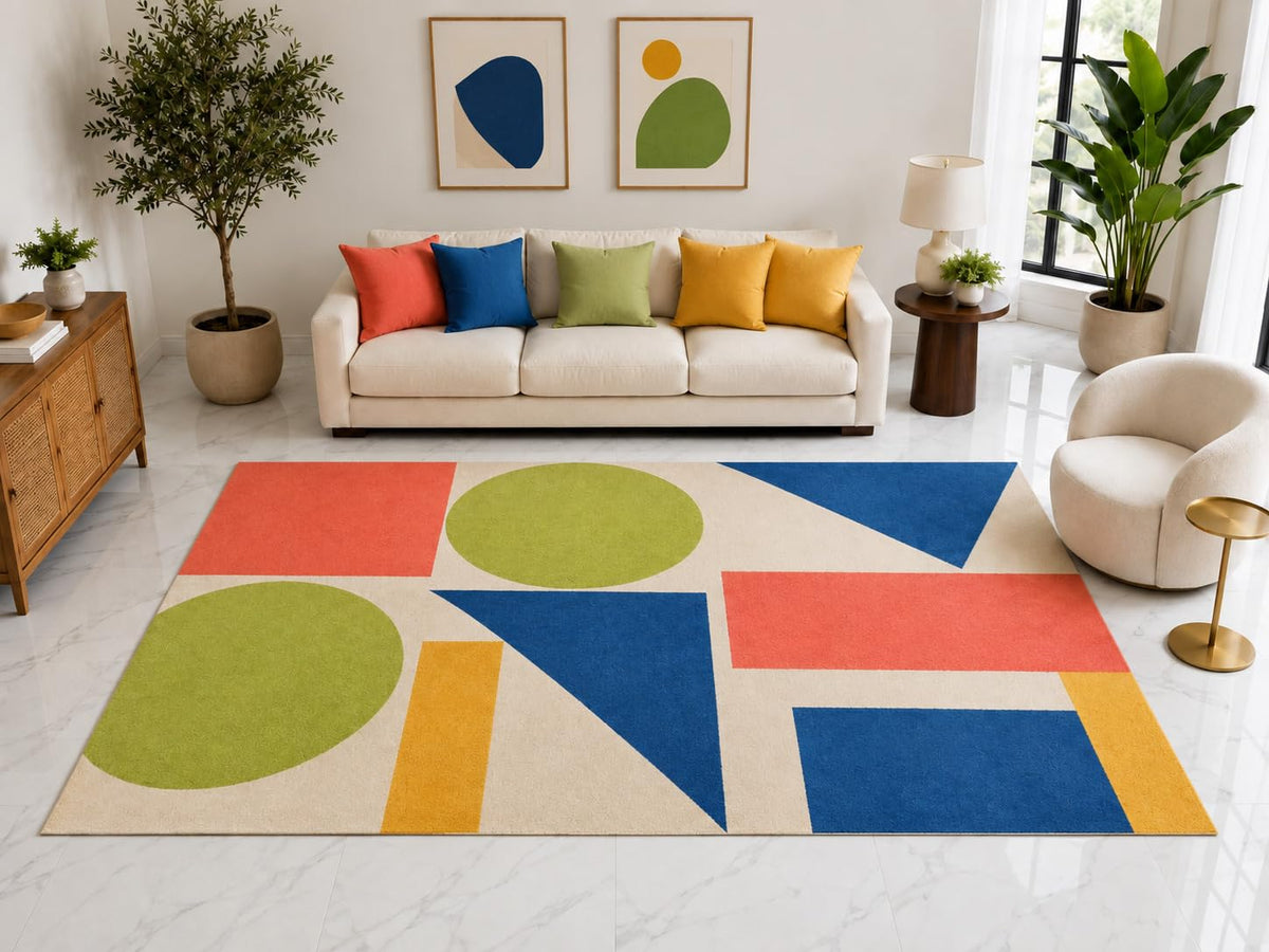 ICE ARMOR "Ultra Light Weight Large 6'7" x 9'10" Geometric Area Rug Carpet Soft Low Pile Indoor Rug and Non-Slip Silicone Backing for Office Blue