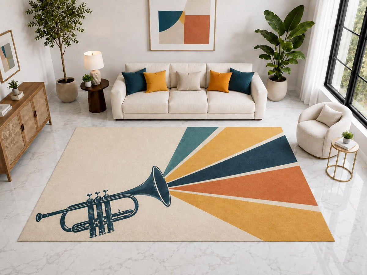 ICE ARMOR "Ultra Light Weight Large 6'7" x 9'10" Trumpet Sunburst Rug, Soft Low Pile Indoor Rug, Non-Slip Silicone Backing for Living Room Orange