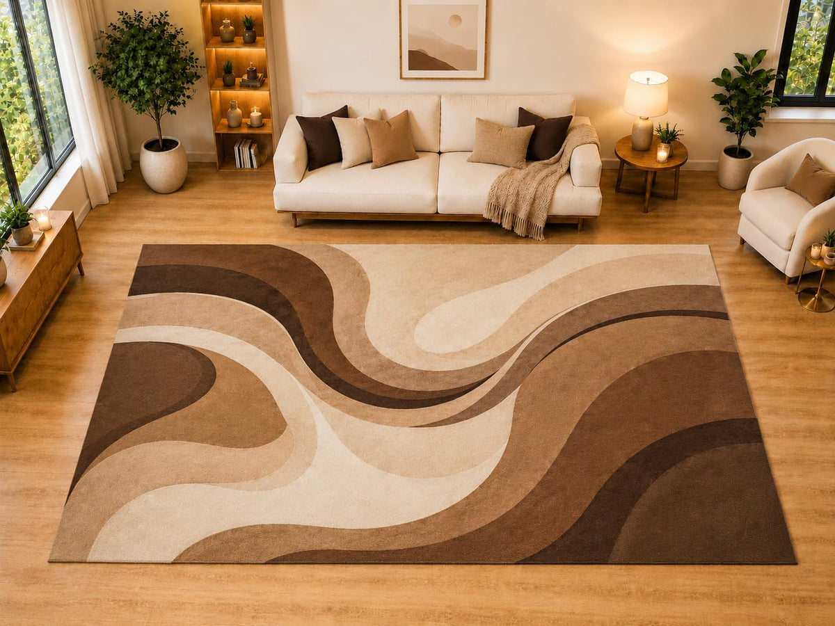 ICE ARMOR "Ultra Light Weight Large 6'7" x 9'10" Espresso Wave Fusion Area Rug for Living Room, Bedroom, Dining Room, Soft Low Pile Non-Slip Backing, Chocolate Taupe