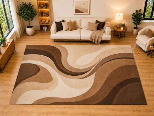 ICE ARMOR "Ultra Light Weight Large 6'7" x 9'10" Espresso Wave Fusion Area Rug for Living Room, Bedroom, Dining Room, Soft Low Pile Non-Slip Backing, Chocolate Taupe