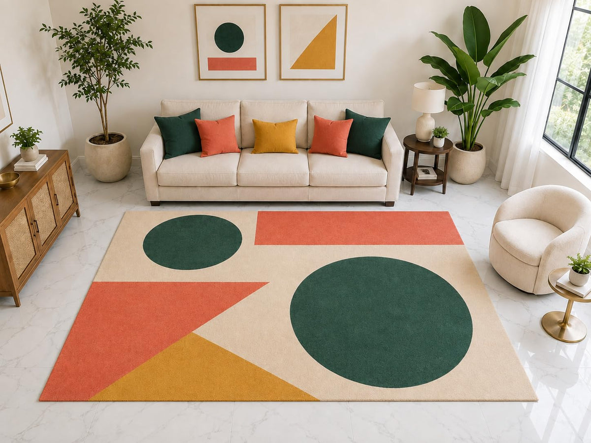 ICE ARMOR "Ultra Light Weight Large 6'7" x 9'10" Circle Geometric Area Rug Carpet Soft Low Pile Indoor Rug and Non-Slip Silicone Backing for Office Green