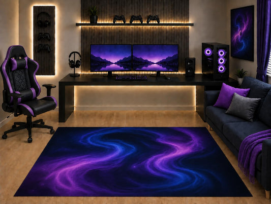 ICE ARMOR "Ultra Light Weight 5' x 7' Purple Blue Galaxy Swirl Area Rug Modern Abstract Cosmic Nebula Art for Gaming Room Bedroom Living Room Non-Slip Silicone Backing Low Pile
