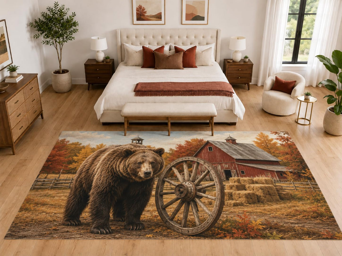 ICE ARMOR "Ultra Light Weight Large 6'7" x 9'10" Bear Wagon Wheel Farm Rug, Soft Low Pile Indoor Rug, Non-Slip Silicone Backing for Living Room Brown