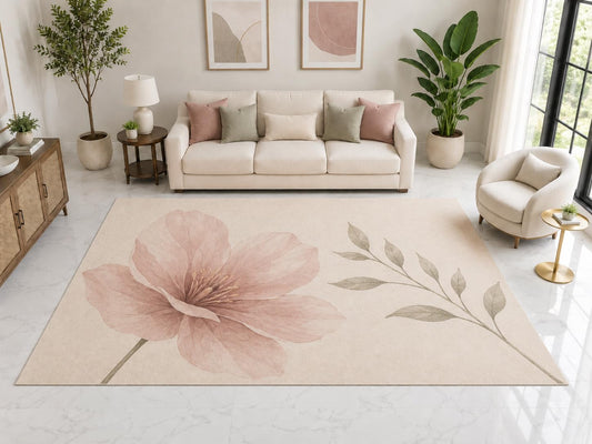 ICE ARMOR "Ultra Light Weight Large 6'7" x 9'10" Blush Blossom Floral Rug, Soft Low Pile Indoor Rug, Non-Slip Silicone Backing for Bedroom Blush Pink