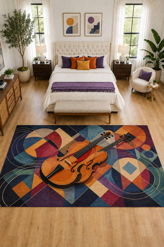 ICE ARMOR "Ultra Light Weight Large 6'7" x 9'10" Double Violin Rug, Soft Low Pile Indoor Rug, Non-Slip Silicone Backing for Bedroom Blue