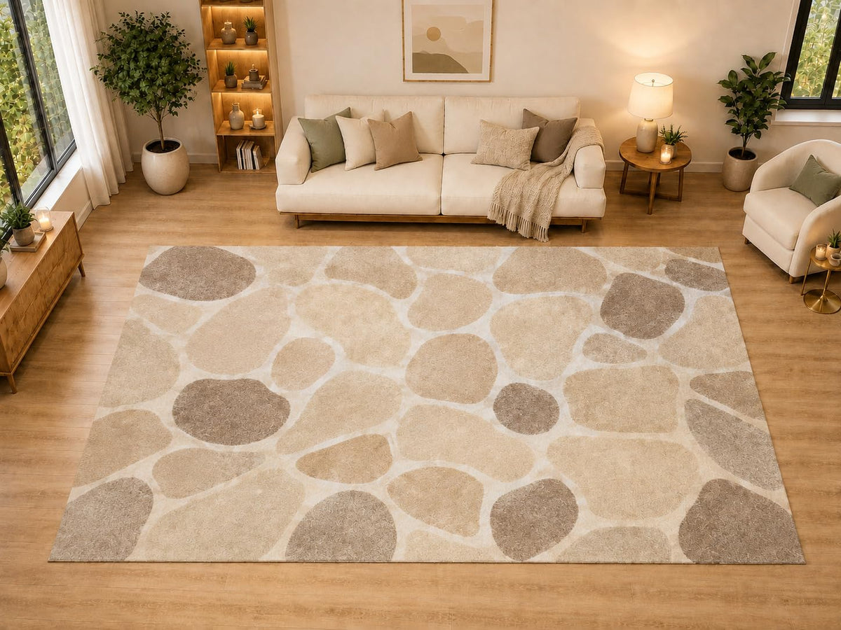 ICE ARMOR "Ultra Light Weight Large 6'7" x 9'10" River Rock Pattern Area Rug for Living Room, Bedroom, Dining Room, Soft Low Pile Non-Slip Backing, Cream Taupe