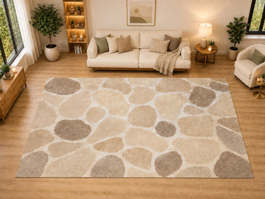 ICE ARMOR "Ultra Light Weight Large 6'7" x 9'10" River Rock Pattern Area Rug for Living Room, Bedroom, Dining Room, Soft Low Pile Non-Slip Backing, Cream Taupe