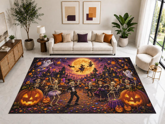 ICE ARMOR "Ultra Light Weight Large 6'7" x 9'10" Skeleton Halloween Party Rug, Soft Low Pile Indoor Rug, Non-Slip Silicone Backing for Kids Room Purple