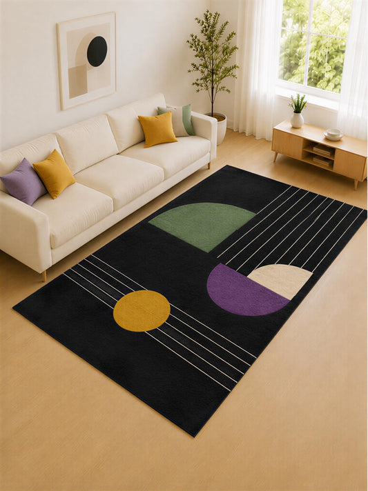 ICE ARMOR "Ultra Lightweight Large 6'7" x 9'10" Black and Sage Graphic Lines Area Rug for Living Room, Bedroom and Home Office, Soft Low Pile Carpet with Non-Slip Silicone Backing