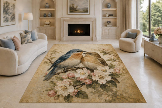 ICE ARMOR "Ultra Lightweight Large 6'7" x 9'10" Bluebird Blossom Pair Area Rug for Living Room, Bedroom and Home Office, Soft Low Pile Carpet with Non-Slip Silicone Backing, Blue and Beige