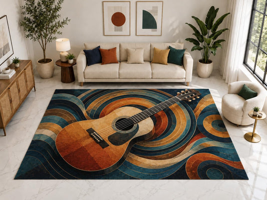 ICE ARMOR "Ultra Light Weight Large 6'7" x 9'10" Acoustic Guitar Swirl Rug, Soft Low Pile Indoor Rug, Non-Slip Silicone Backing for Living Room Teal